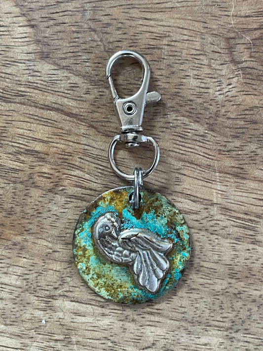 Otomi Bird on Brass Keychain