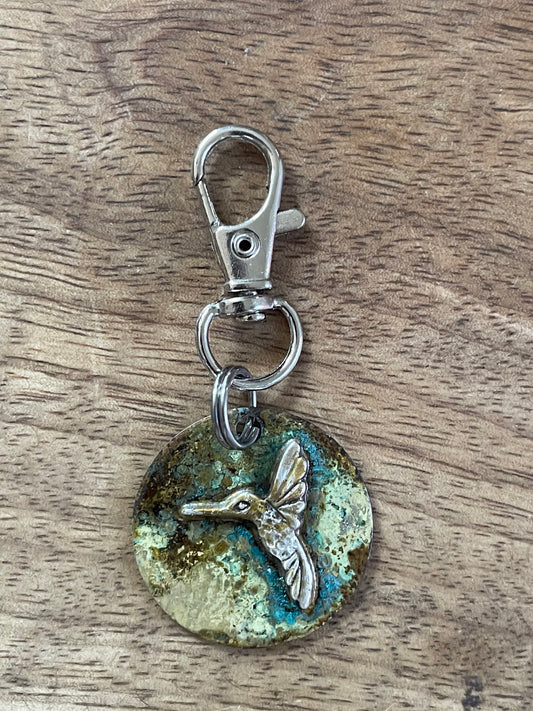 Hummingbird on Brass Keychain